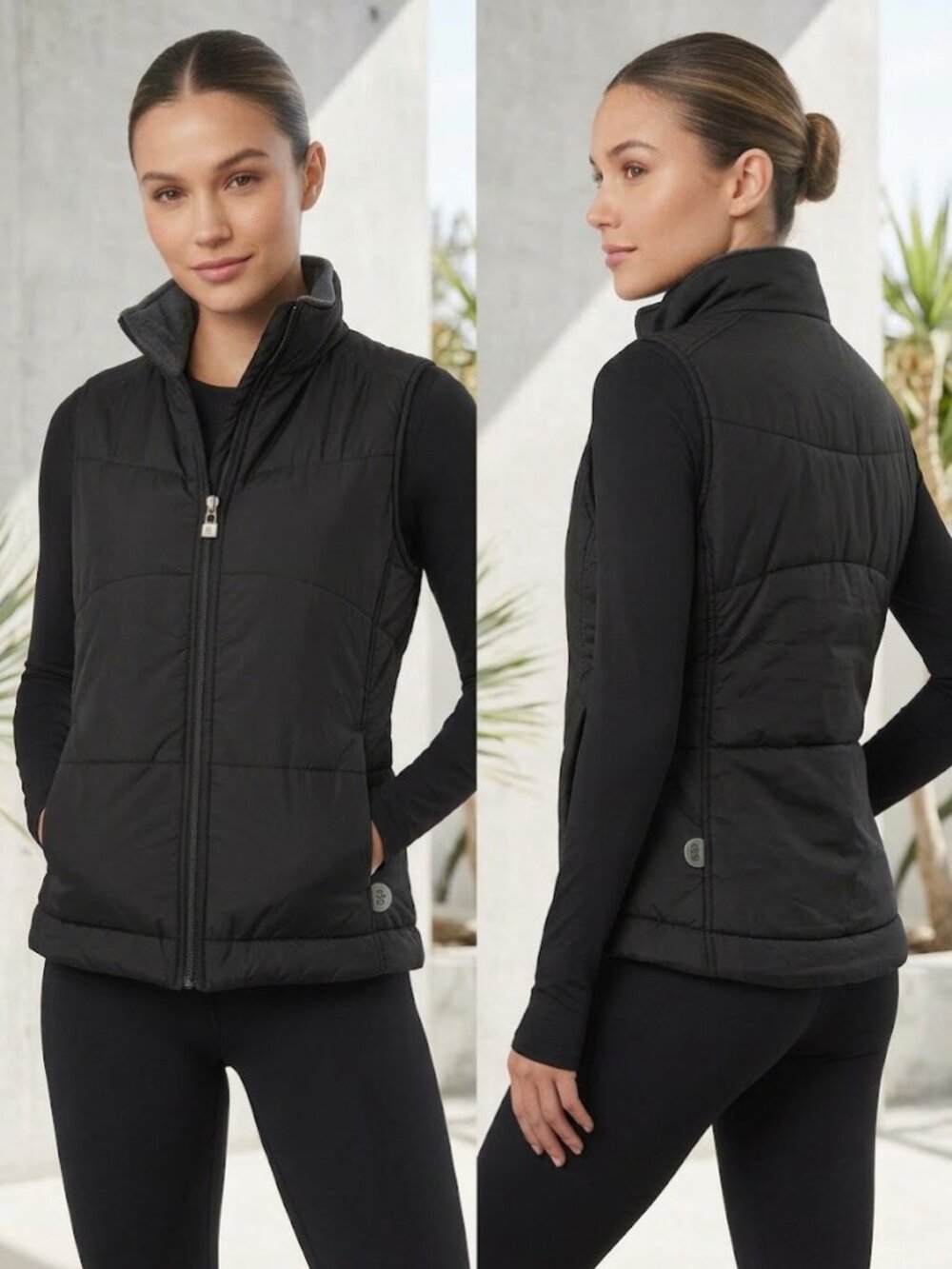 Alo Yoga Women's Insulated Puffer Vest Black Fleece-Lined Collar Size Medium